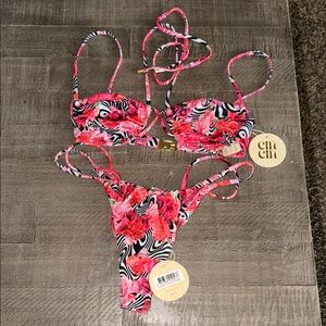 Cin cin Pink and Black Floral Bikini Set NWT